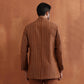 trueBrowns Men's Brown Cotton Dobby Long Jacket | Swadesiicart