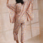 trueBrowns Multicolor Beige Overall Floral Block Print Cotton Kaftan Co-Ord Set - Swadesiicart