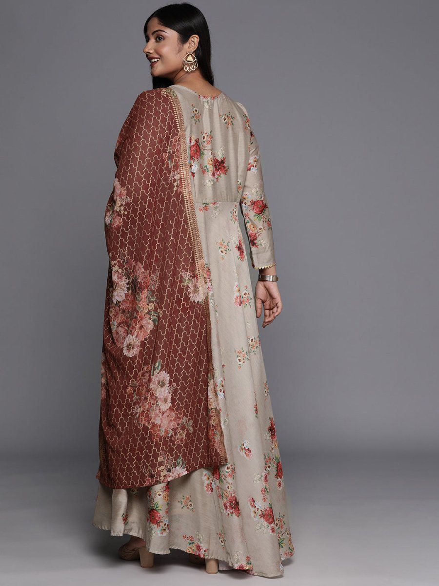 Ahalyaa Plus Size Round Neck Maxi Ethnic Dress With Dupatta | Swadesiicart