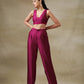 trueBrowns Purple Textured Silk Overlay Jacket Blouse Pant Set | Relove | Swadesiicart