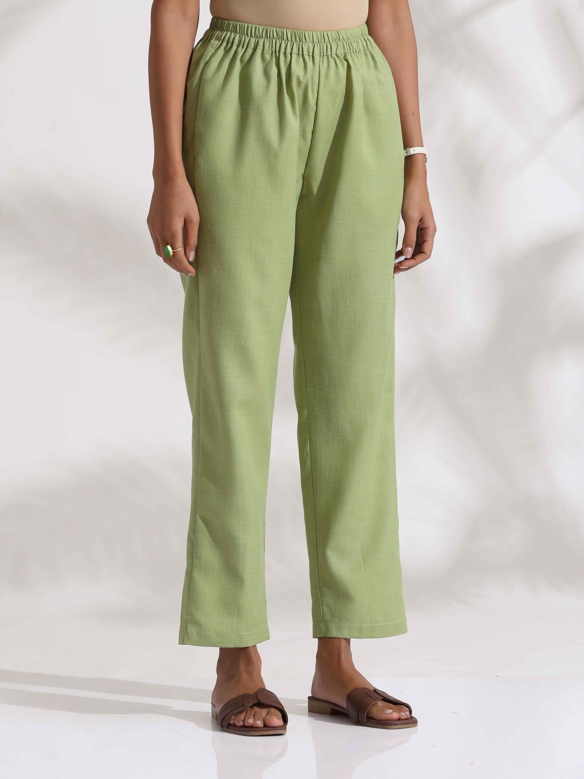 trueBrowns Green Slub Co-ord Set - Swadesiicart