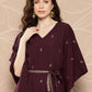 Ahalyaa Women Floral Printed Flared Sleeves Belted Detail Crepe Kaftan Kurta | Swadesiicart