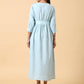 trueBrowns Cotton Linen Light Blue Wrap Dress | Swadesiicart