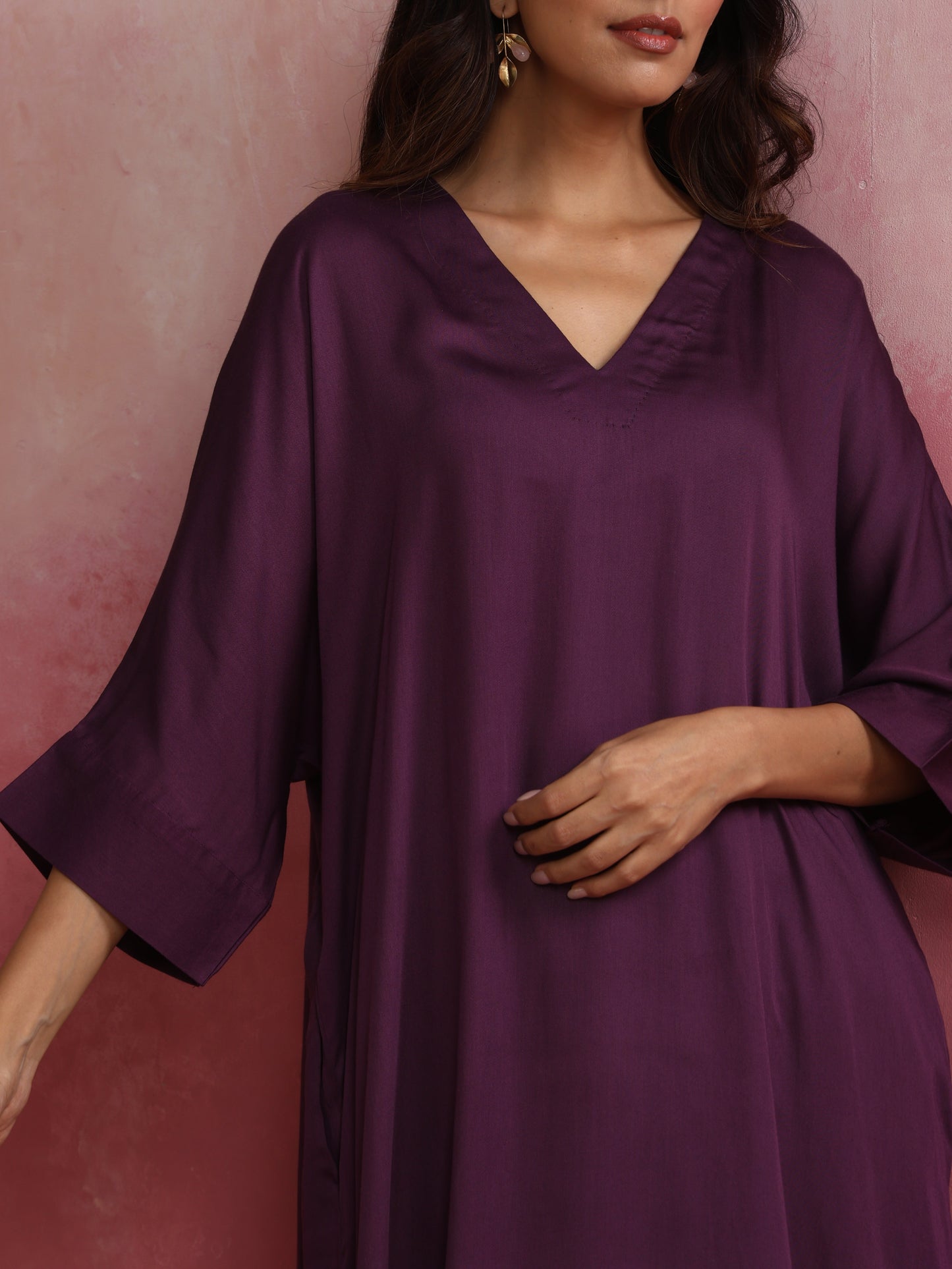 trueBrowns Purple Modal Kimono Kurta Set | Swadesiicart