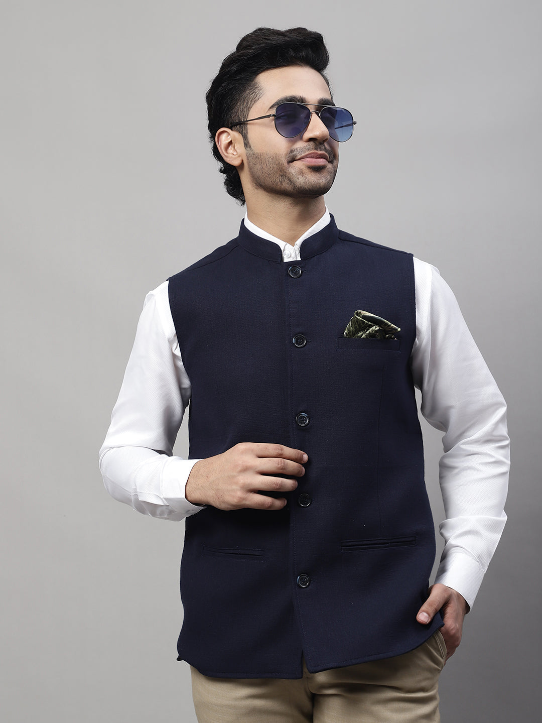Even Apparels Men's Blue Pure Wool Nehru Jacket | Swadesiicart