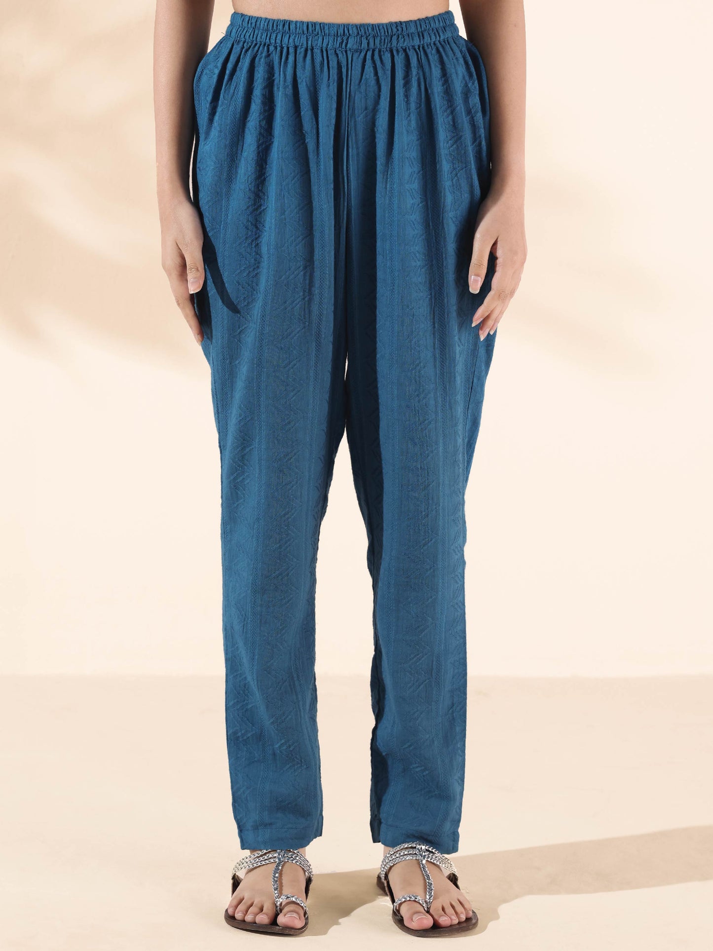 trueBrowns Blue Cotton Dobby Co-ord Set - Swadesiicart