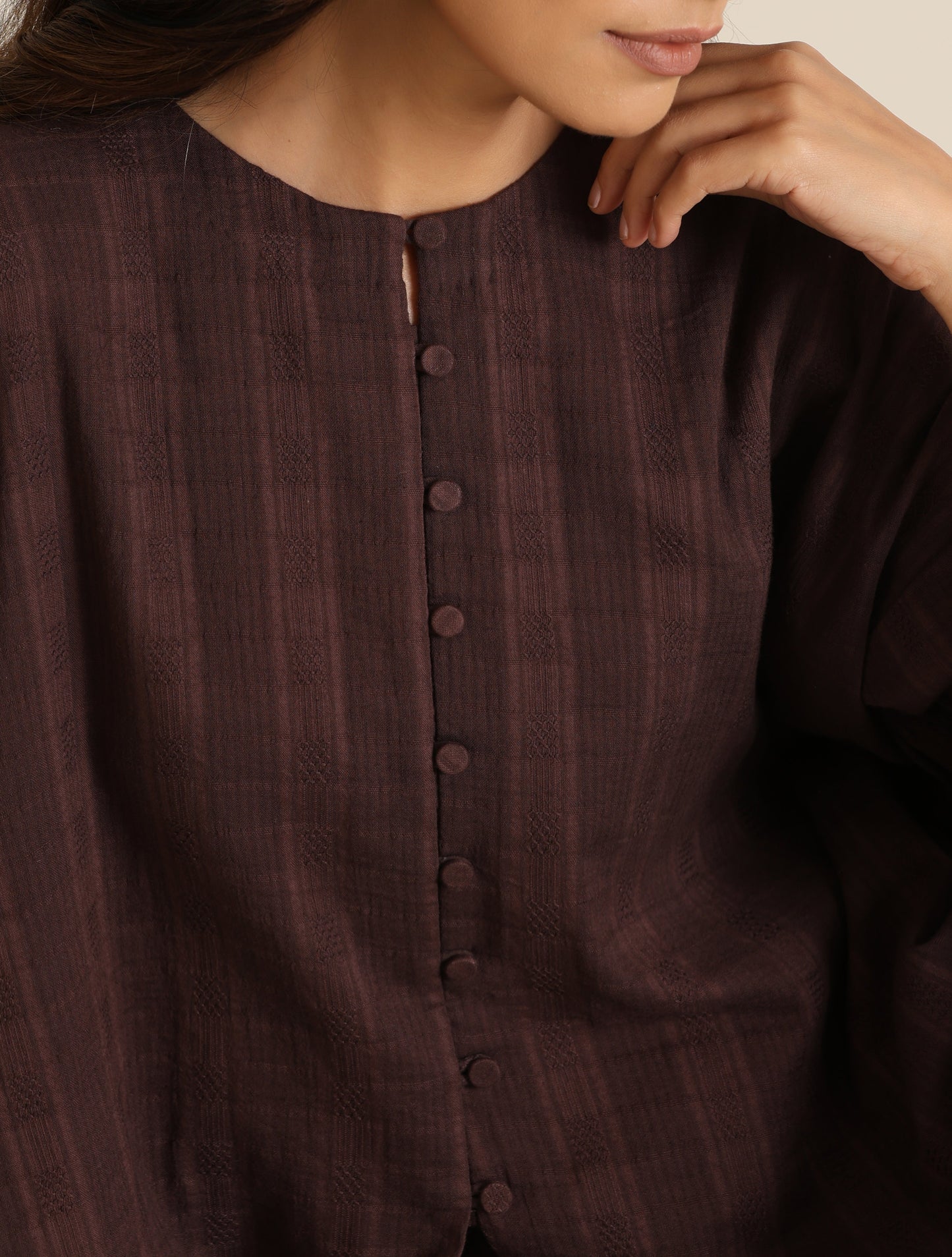 trueBrowns Cola Cotton Dobby Relaxed Co-ord Set - Swadesiicart