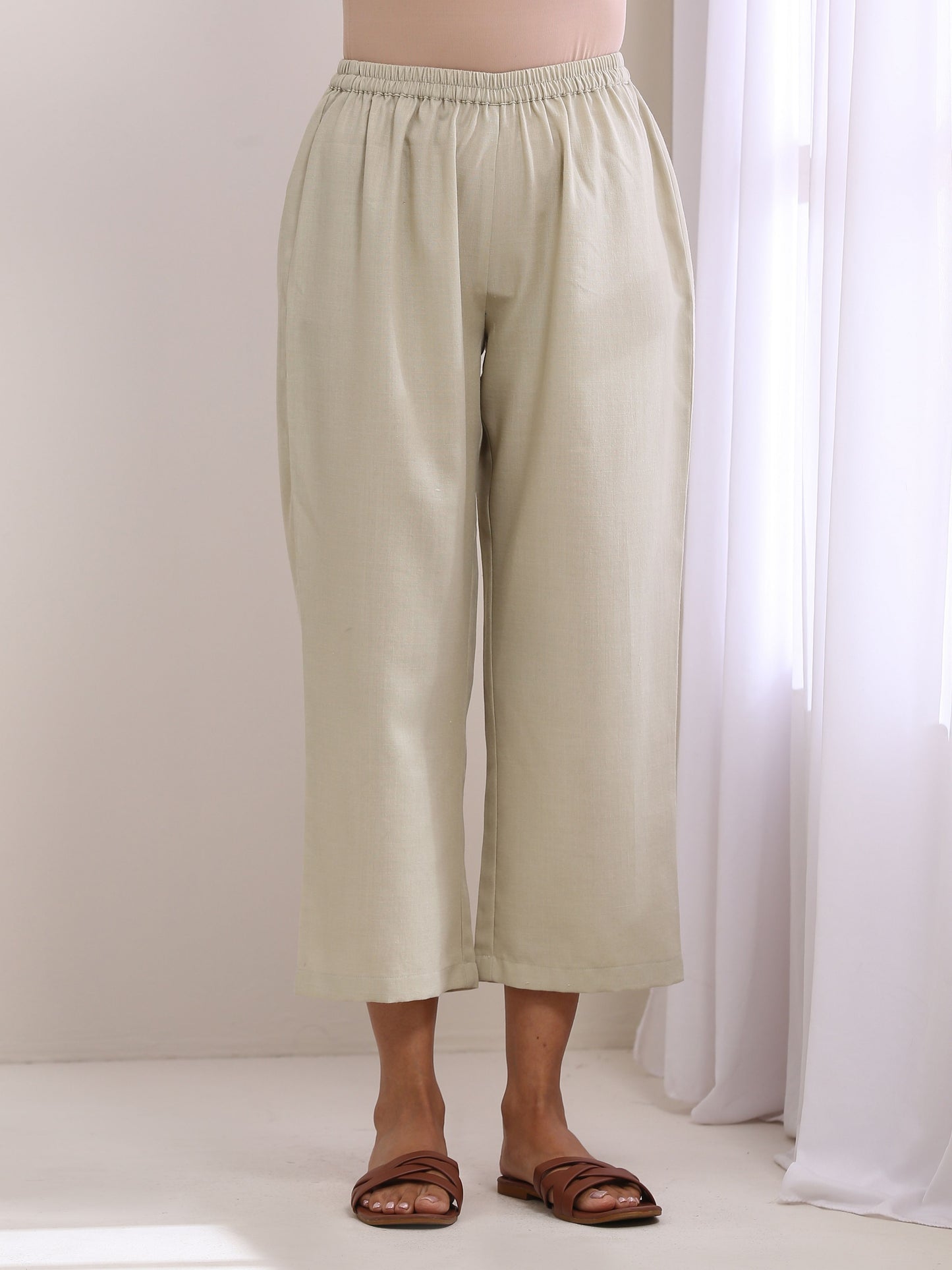 trueBrowns Light Grey Slub Gathered Kurta Pant Set | Swadesiicart