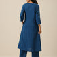 trueBrowns Classic Blue Slub Texture Overlap Pleat Kurta Pant Set | Swadesiicart