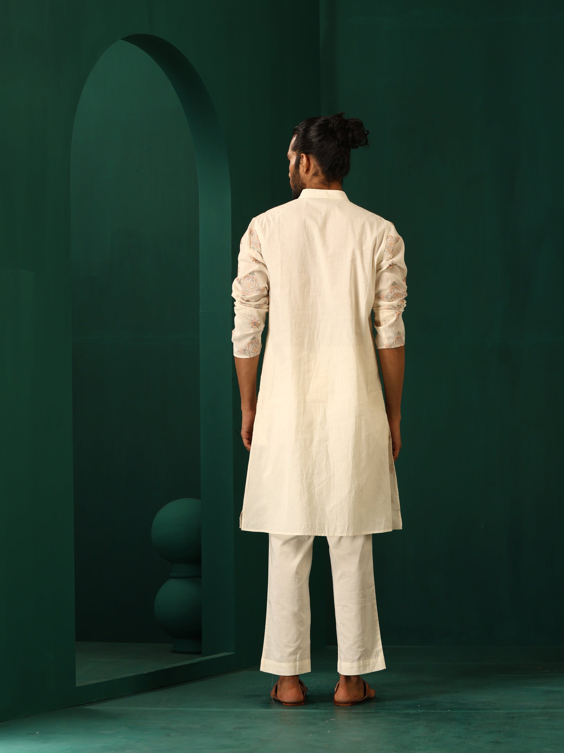 trueBrowns Men's Ivory Peach Cotton Kurta | Swadesiicart