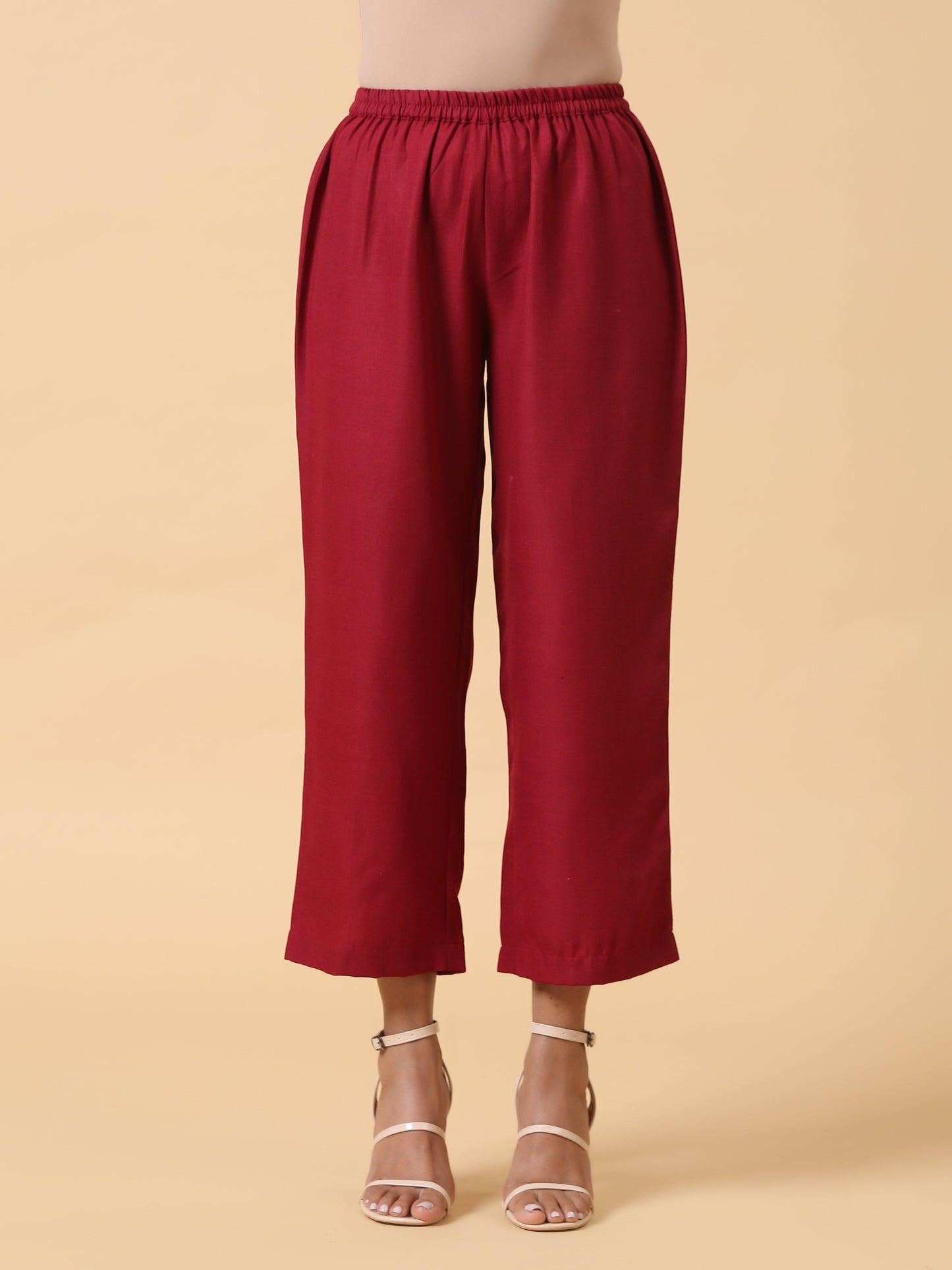 trueBrowns Cotton Linen Maroon Sleeveless Kurta Pant Set | Swadesiicart