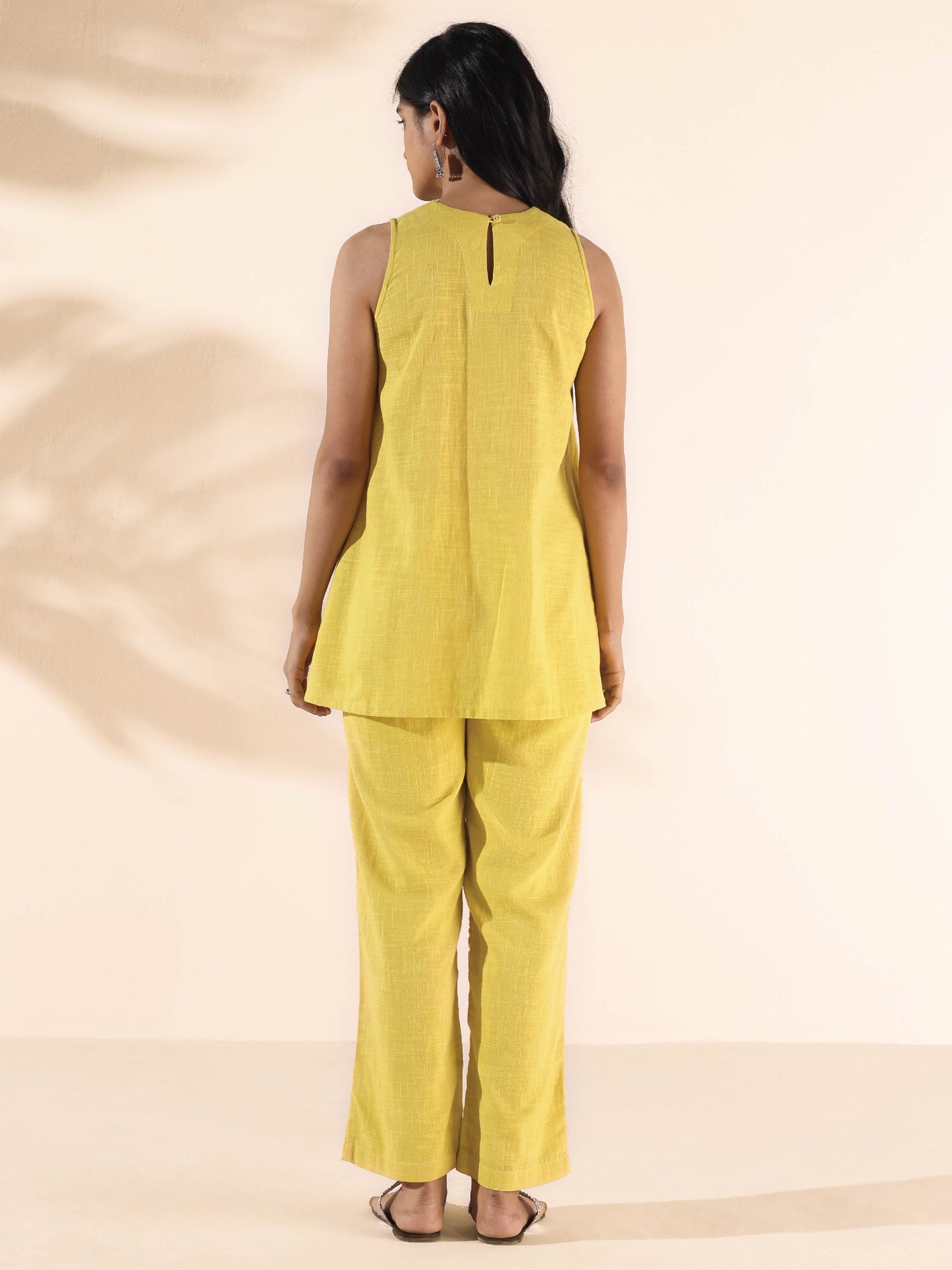trueBrowns Lime Cotton Sleeveless Co-ord Set - Swadesiicart