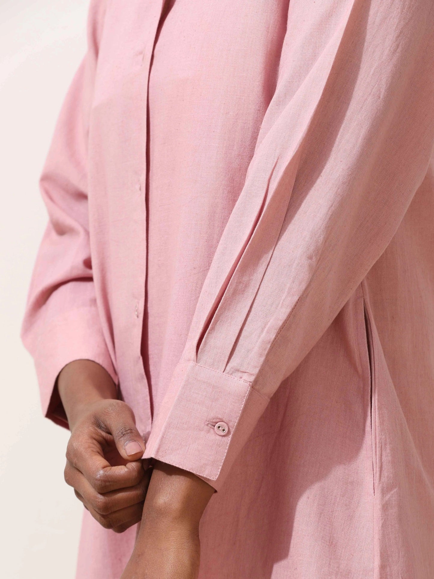 trueBrowns Pink Cotton Linen Dress | Swadesiicart