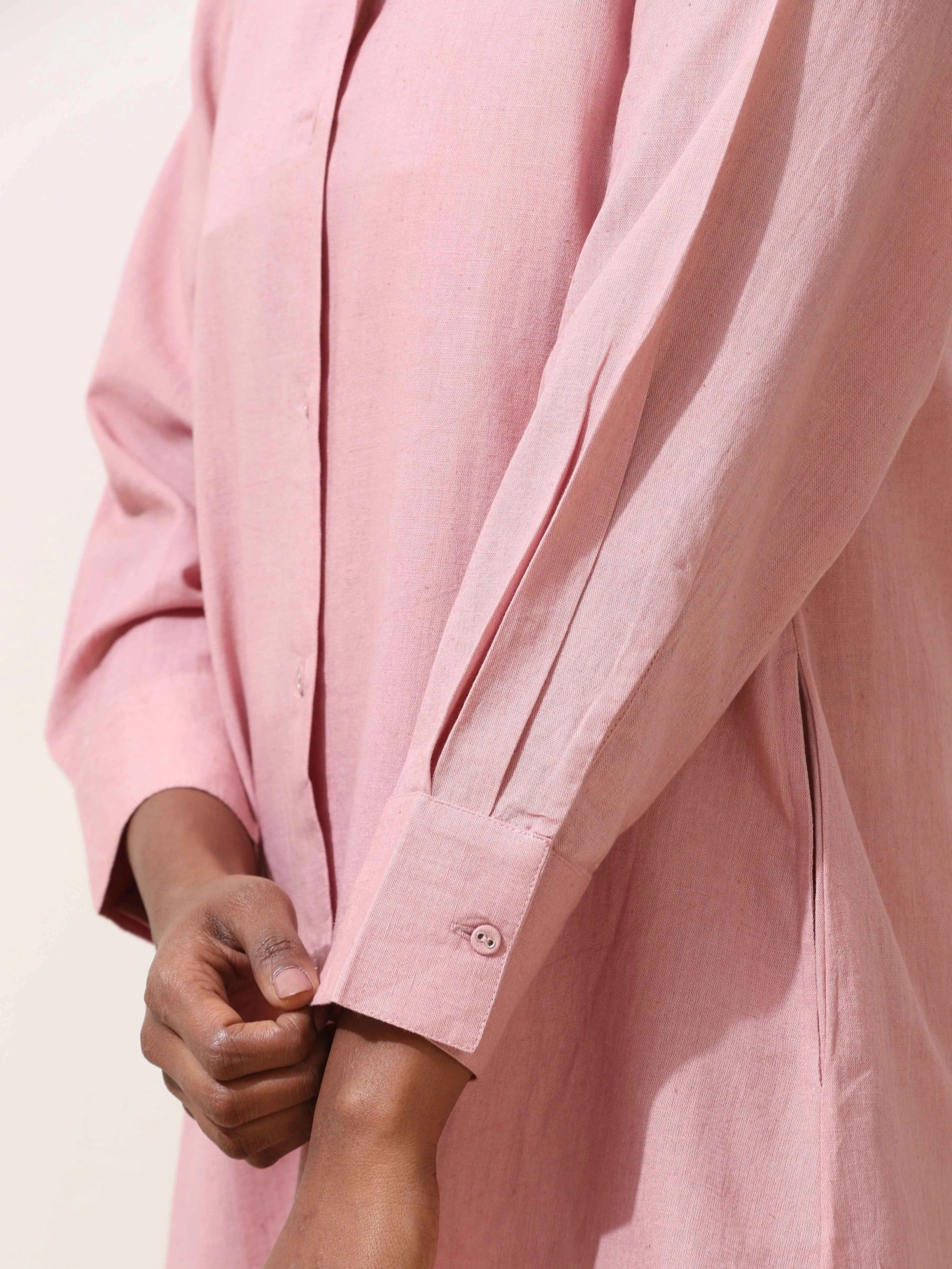 trueBrowns Pink Cotton Linen Dress | Swadesiicart