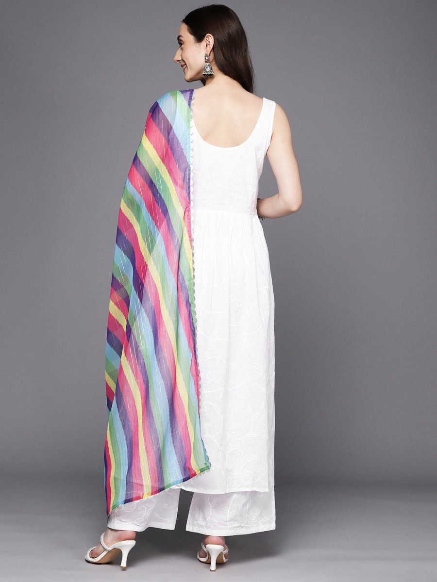 Ahalyaa Floral Printed High Slit Gotta Patti Pure Cotton Kurta With Palazzos & Dupatta | Swadesiicart
