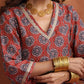 trueBrowns Rust Ajrak Print Slit Kurta Set | Swadesiicart