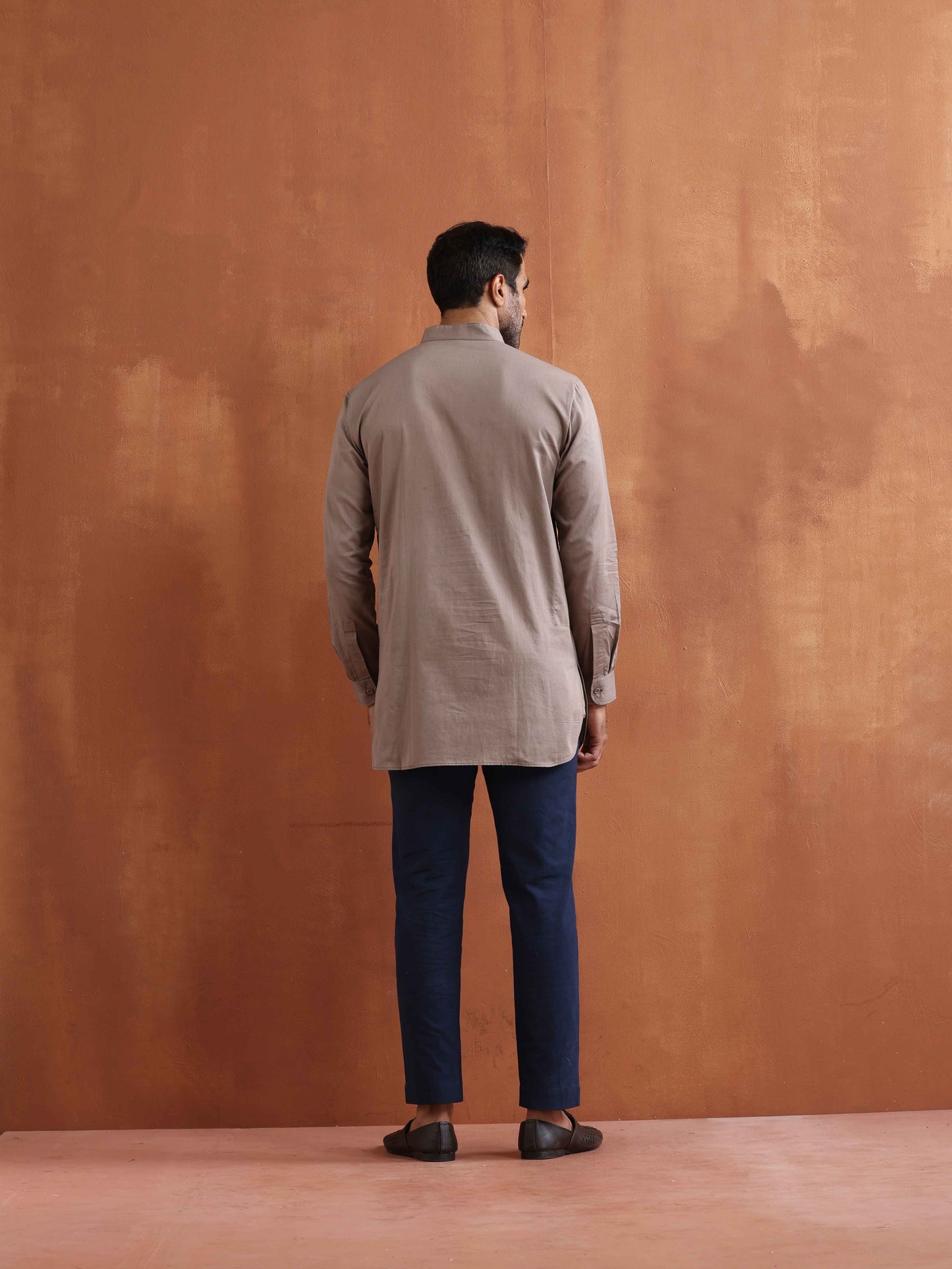 trueBrowns Men's Beige Cotton Short Kurta | Swadesiicart
