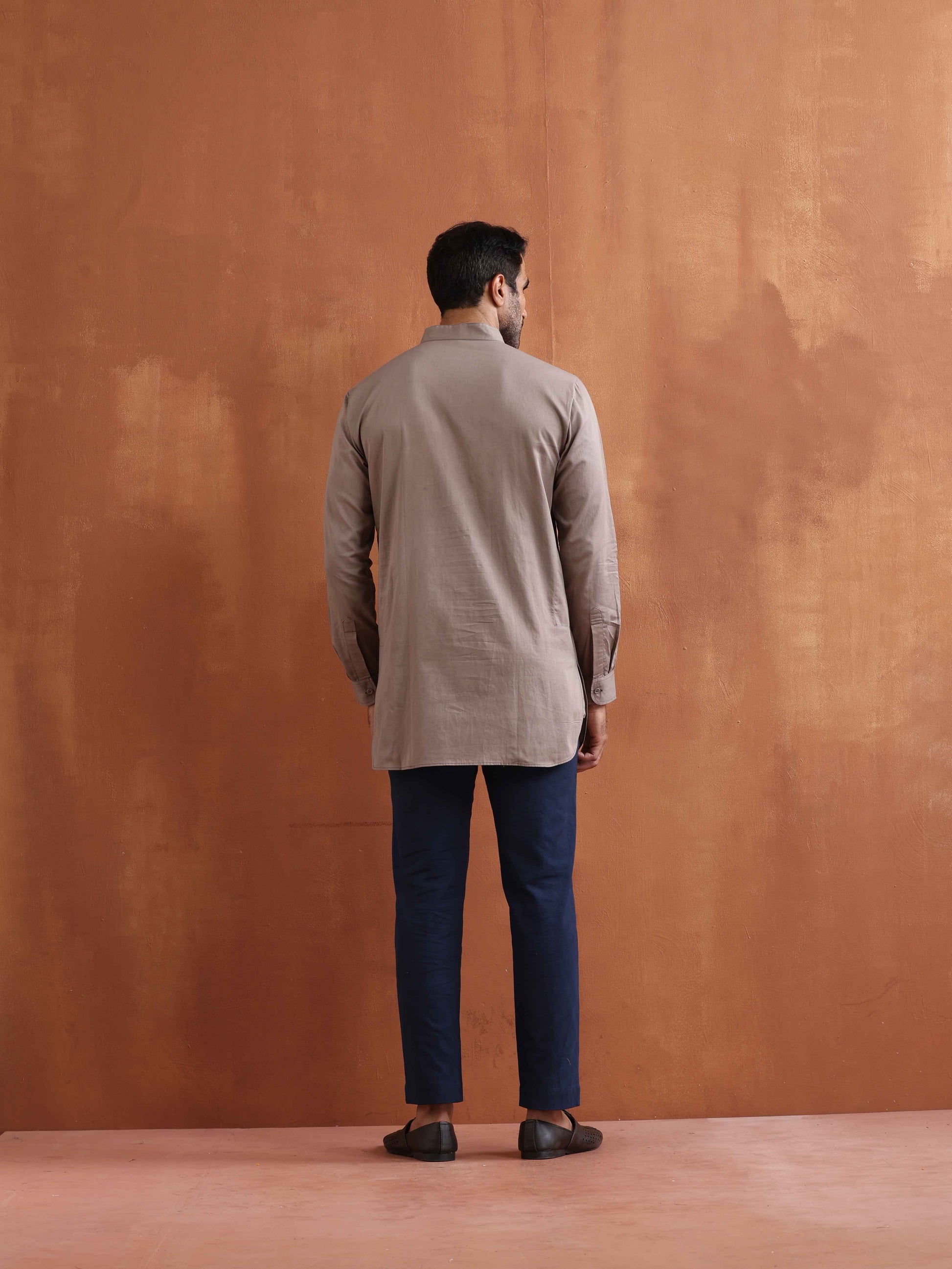 trueBrowns Men's Beige Cotton Short Kurta | Swadesiicart