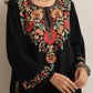 trueBrowns Black Kashmiri Floral Embroidered Woollen Phiran Kurta | Swadesiicart