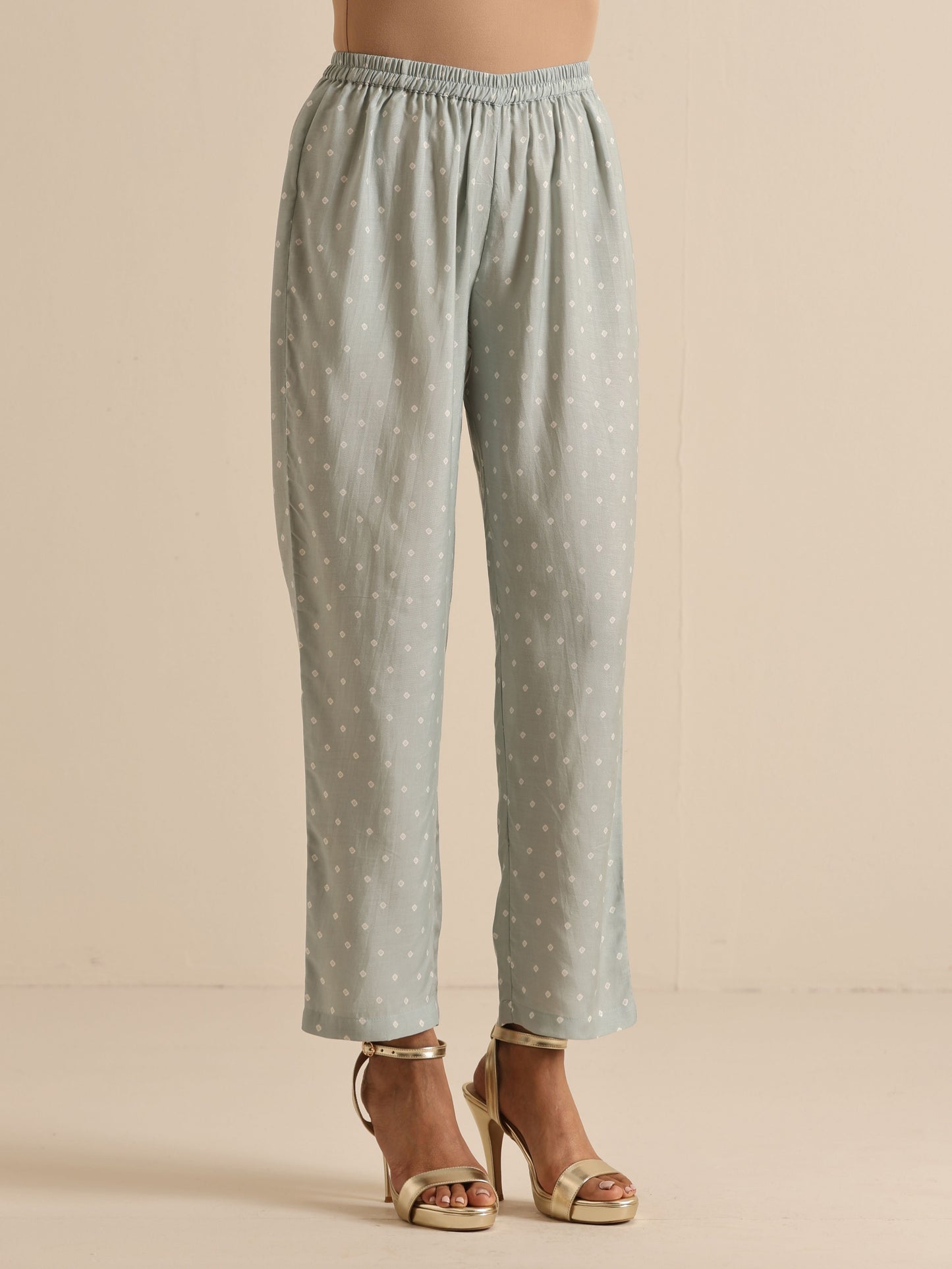 trueBrowns Grey Bandhani Printed Silk Kaftan Co-Ord Set - Swadesiicart