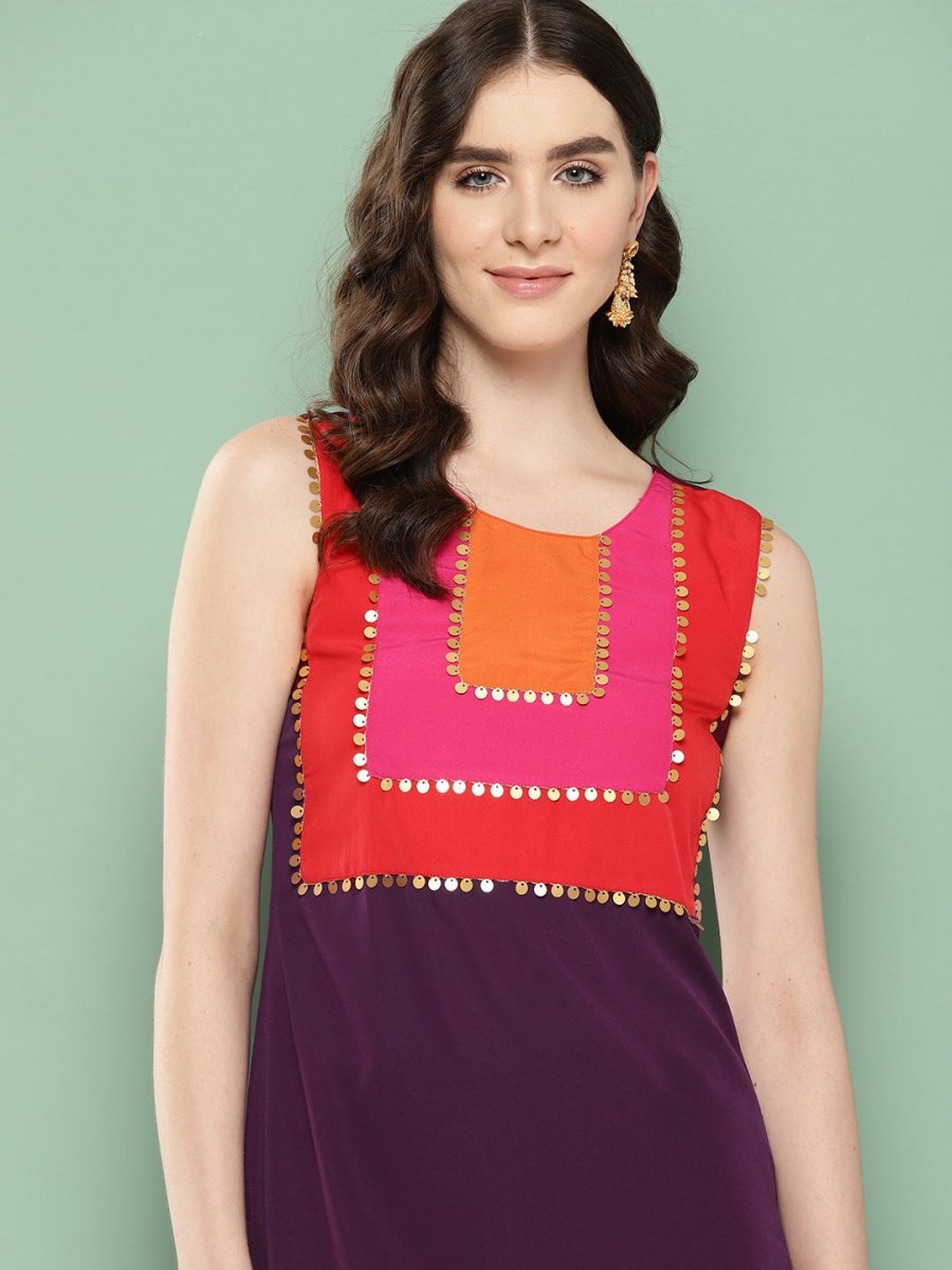 Ahalyaa Women Yoke Design Sequinned Crepe Kurta | Swadesiicart