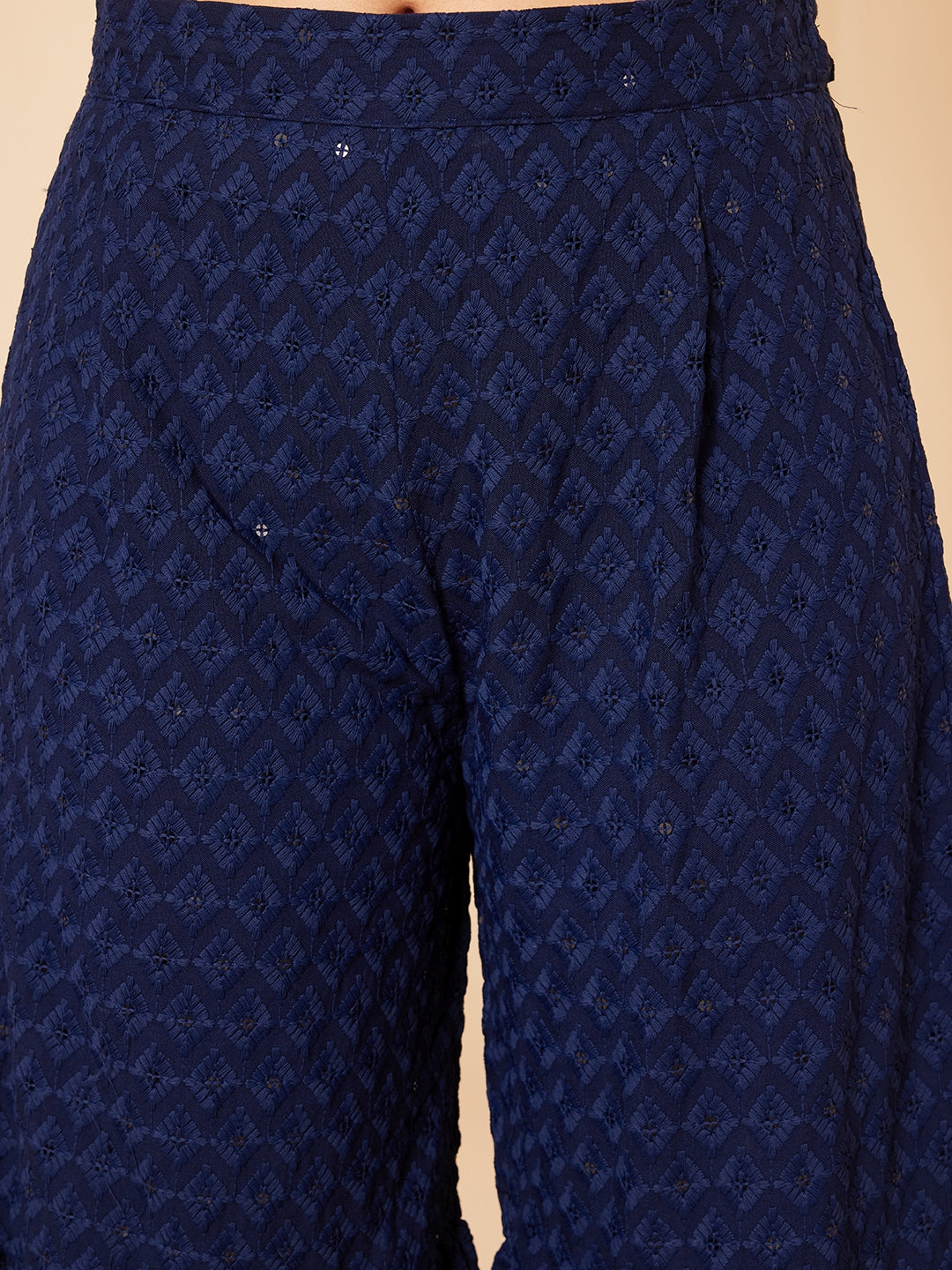 InWeave Women's Royal Blue Chikankari Kurta Set With Sharara - Swadesiicart