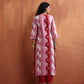 trueBrowns Pink Abstract Print High Slit Kurta Set | Swadesiicart