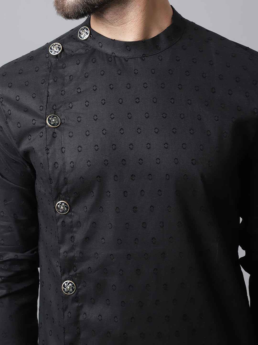 Even Apparels Black Sherwani Kurta With Asymetrical Cut | Swadesiicart