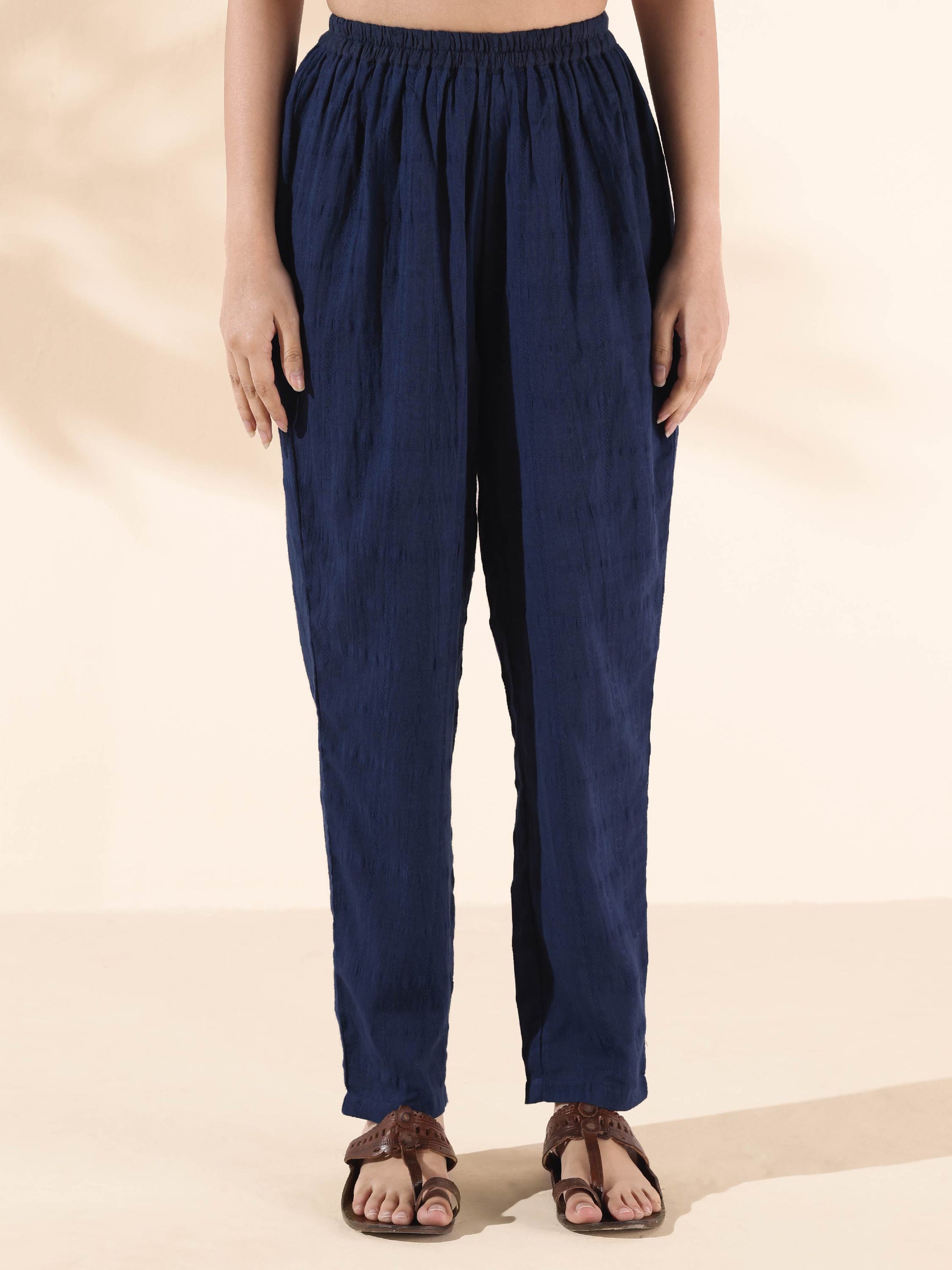 trueBrowns Blue Cotton Dobby Relaxed Co-ord Set - Swadesiicart
