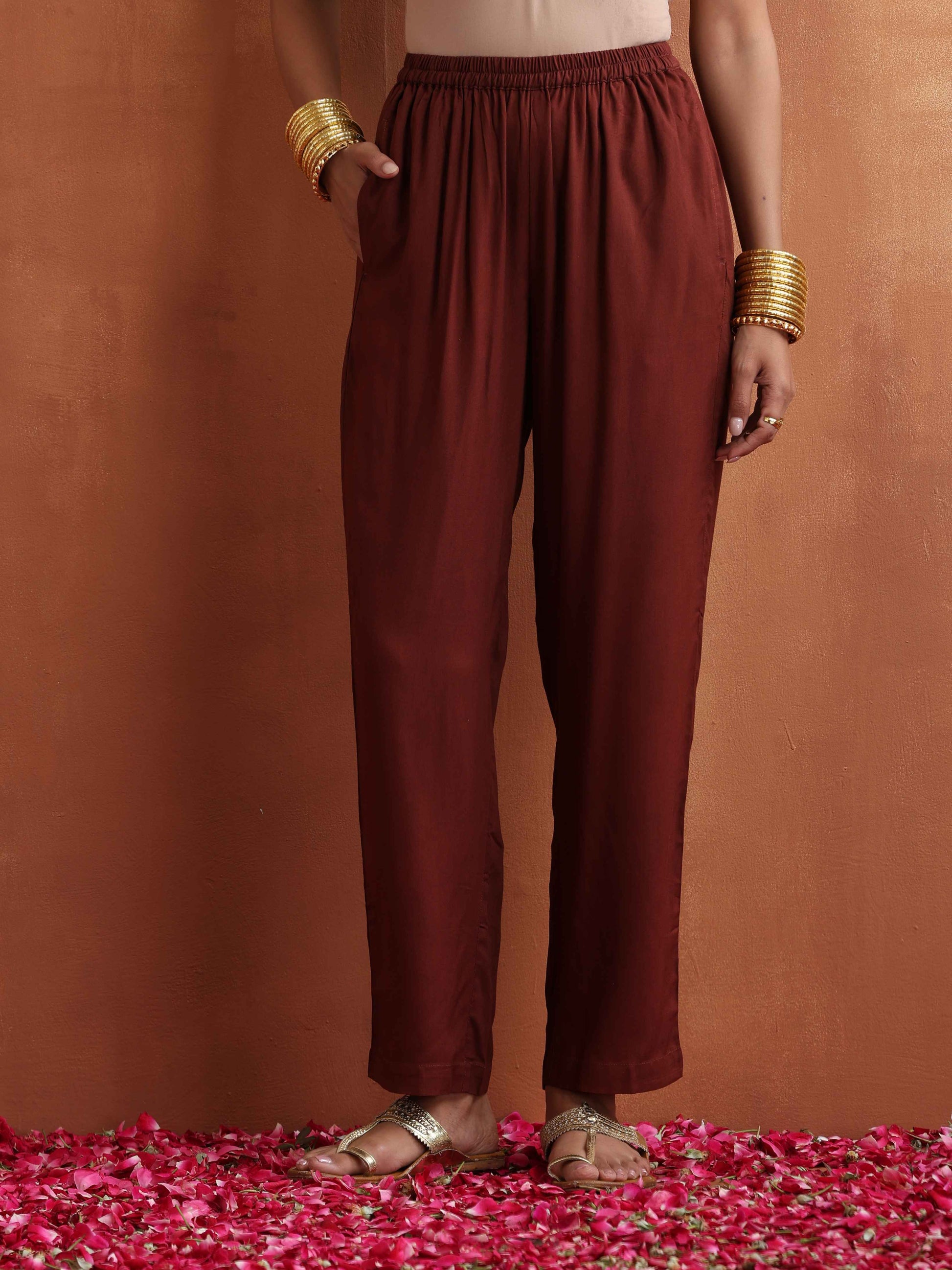 trueBrowns Brown Print Flared Co-ord Set - Swadesiicart