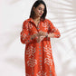 trueBrowns Orange Cotton Print Shirt Dress | Swadesiicart