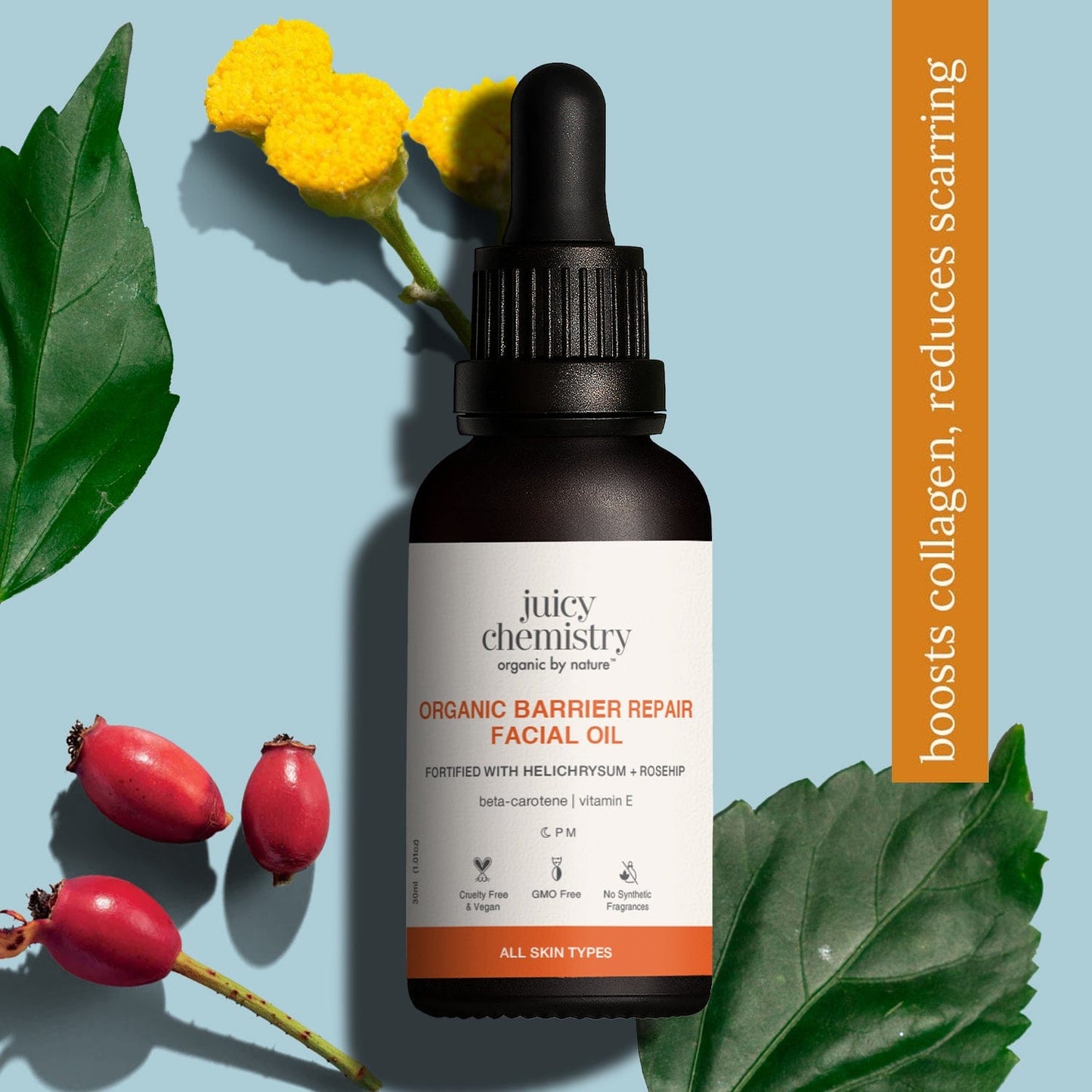 Organic Barrier Repair Facial Oil Fortified with Helichrysum + Rosehip