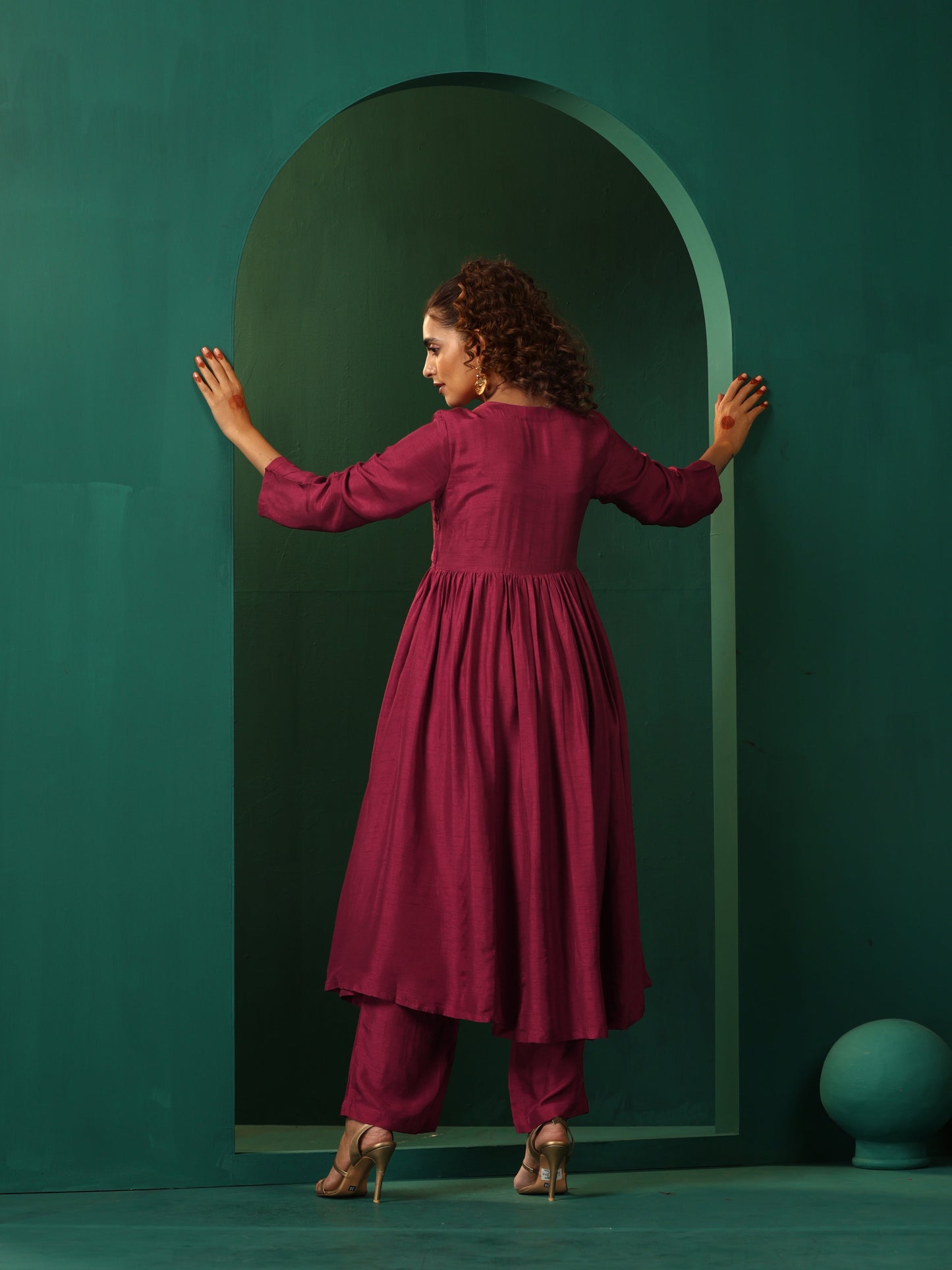 trueBrowns Maroon Silk Angrakha Kurta Pant Set | Swadesiicart
