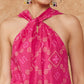 InWeave Women's Fuchsia S Print Twisted Neckline Kurta Pant Set - Swadesiicart