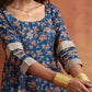 trueBrowns Blue Print Flared Anarakali Kurta Set | Swadesiicart