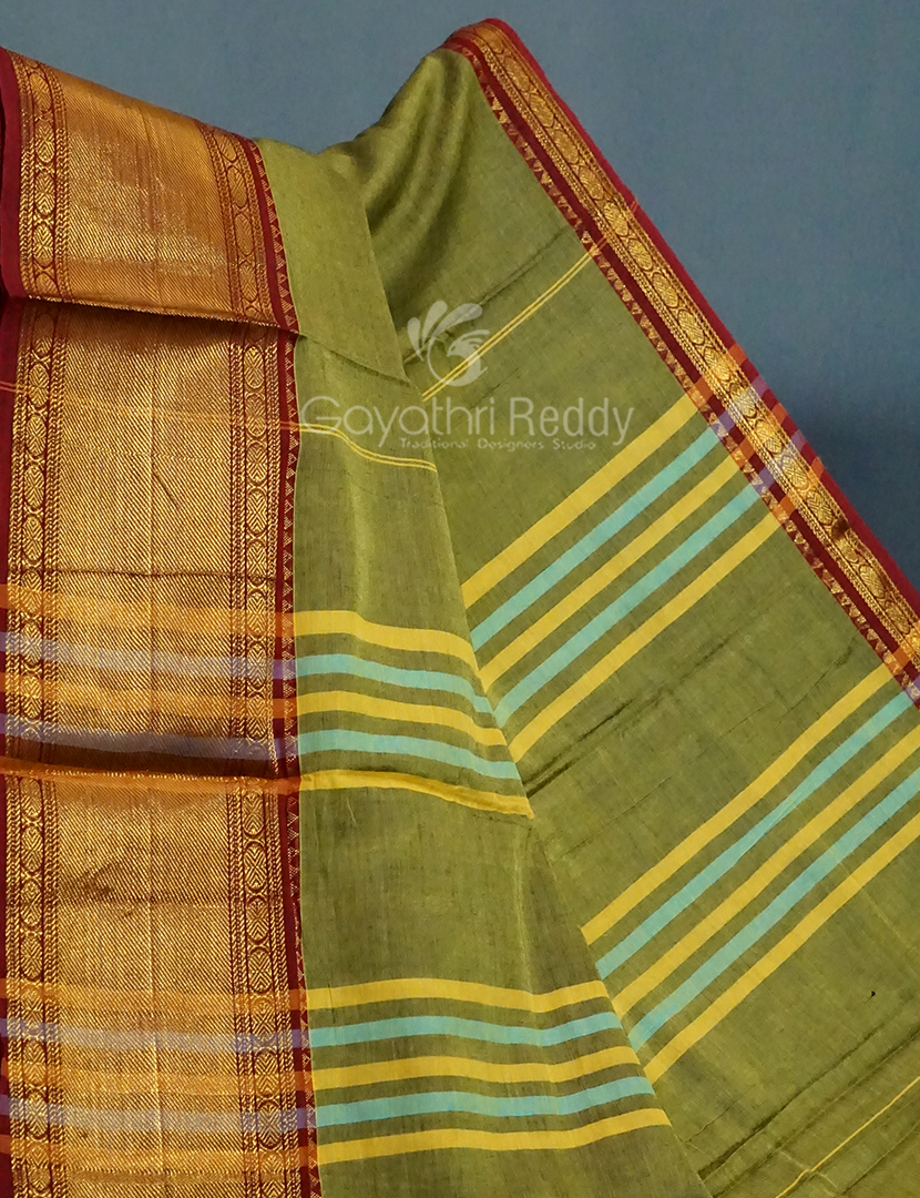 Kalanetha Green Leaf Coloured Pure Narayanpet Cotton Saree By Gayathri Reddy Designer Studio | Swadesiicart