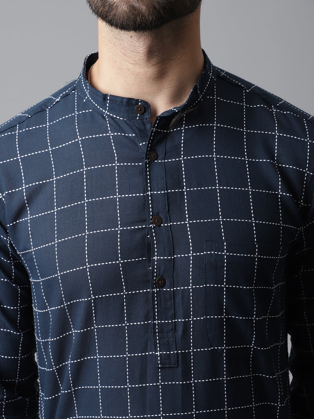 Even Apparels Blue Solid Kurta With Band Collar | Swadesiicart