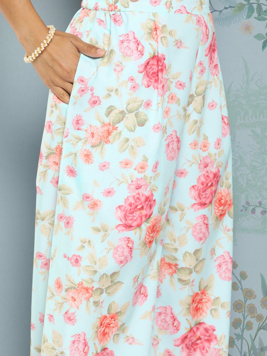Ahalyaa Floral Printed Kurta With Palazzos | Swadesiicart