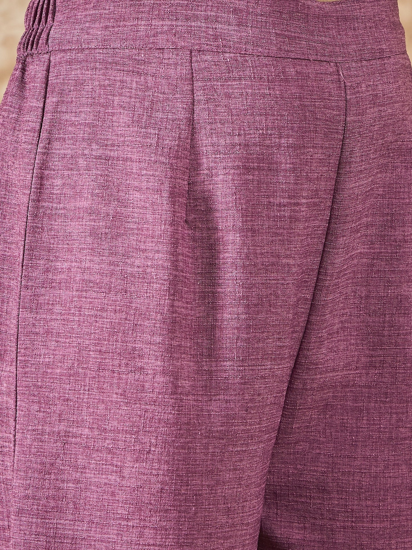 InWeave Dusty Mauve V Neck Aline Kurta Set - Swadesiicart
