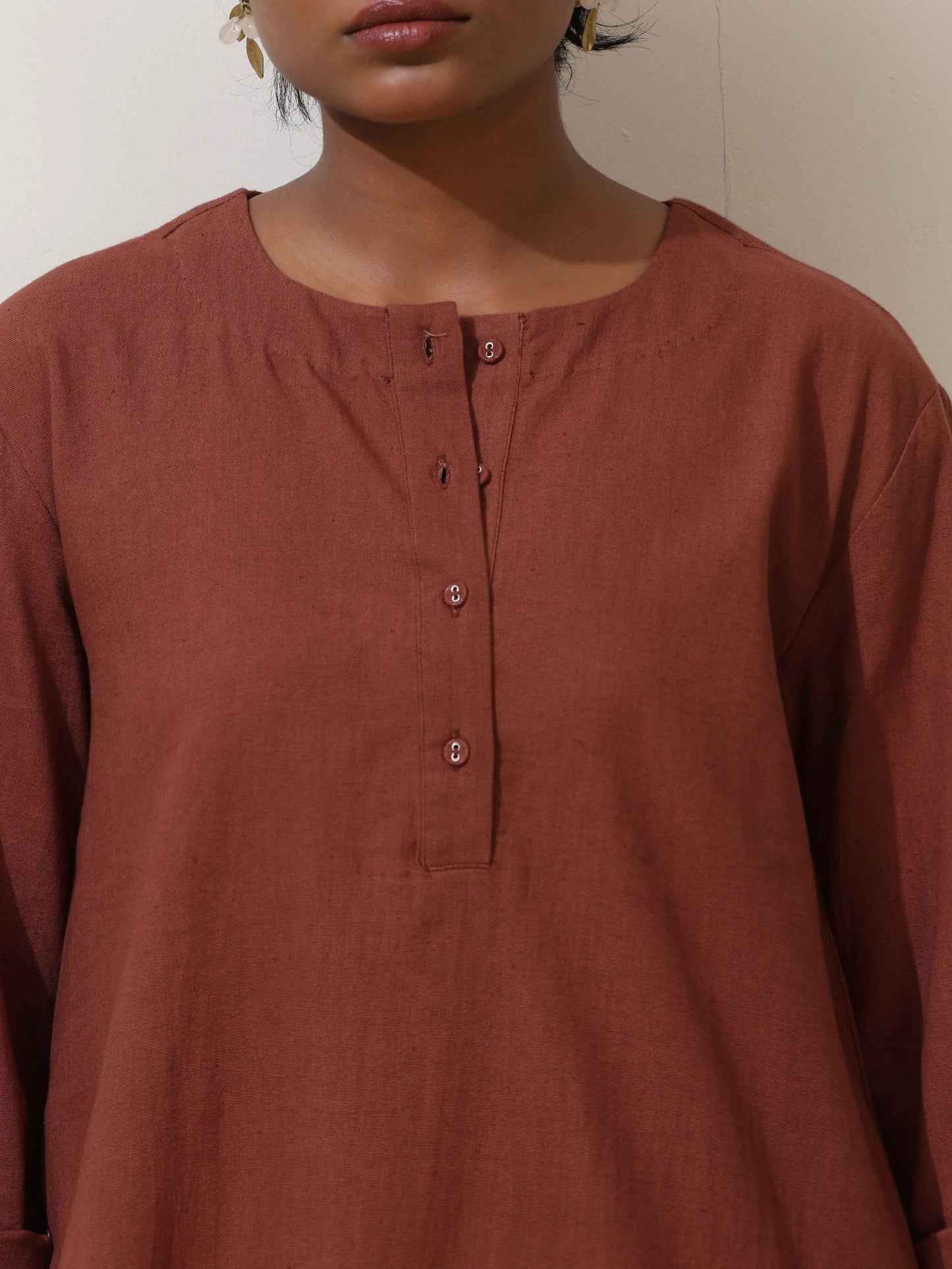trueBrowns Brown Cotton Linen Kurta Co-Ord Set - Swadesiicart
