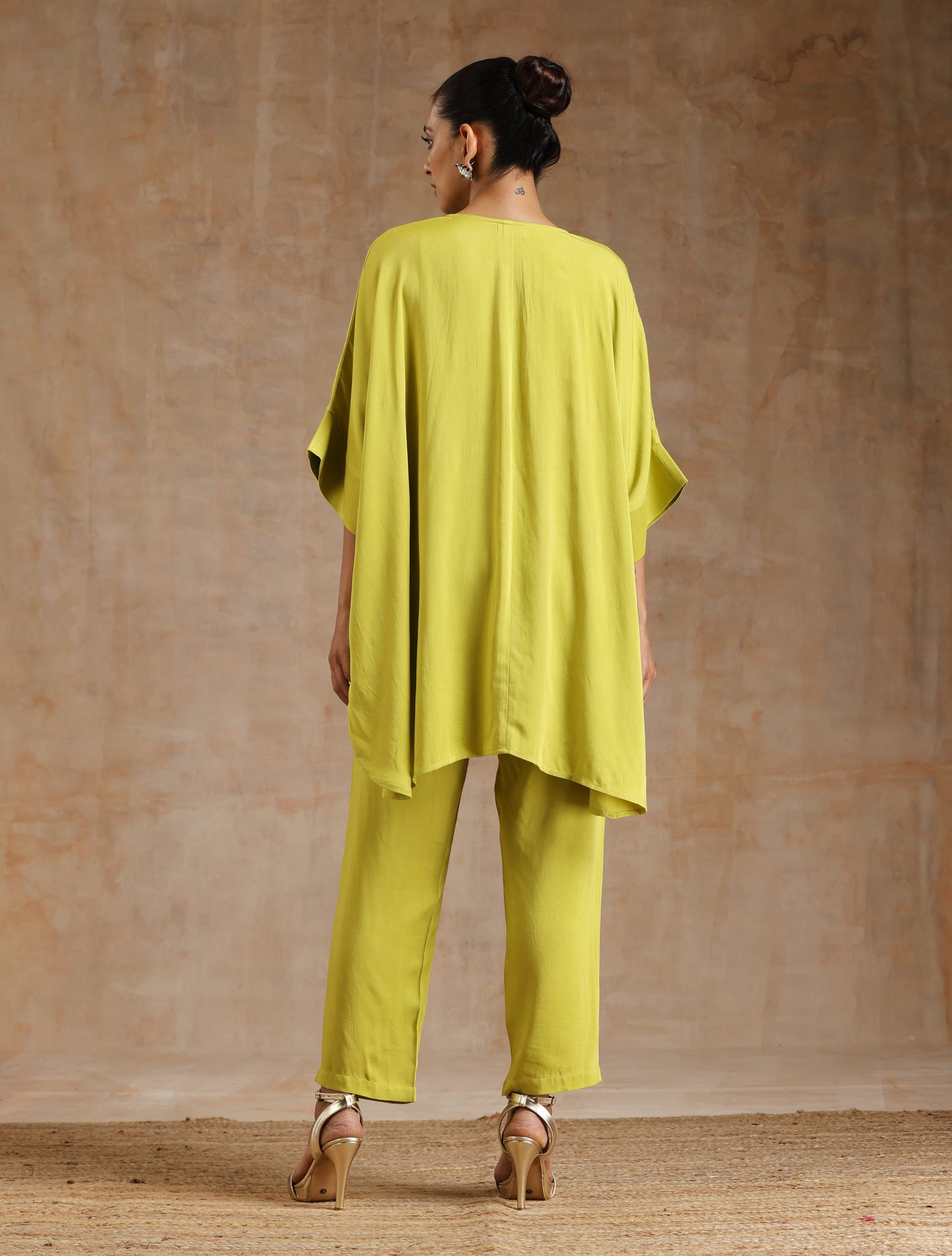 trueBrowns Lime Modal Satin Boxy Fit High-Low Co-Ord Set - Swadesiicart