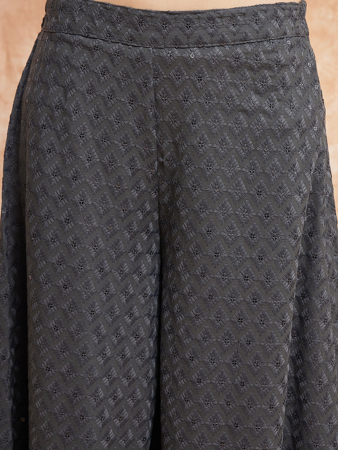 InWeave Women's Grey Chikankari Long Anarkali Kurta Sharara Set - Swadesiicart