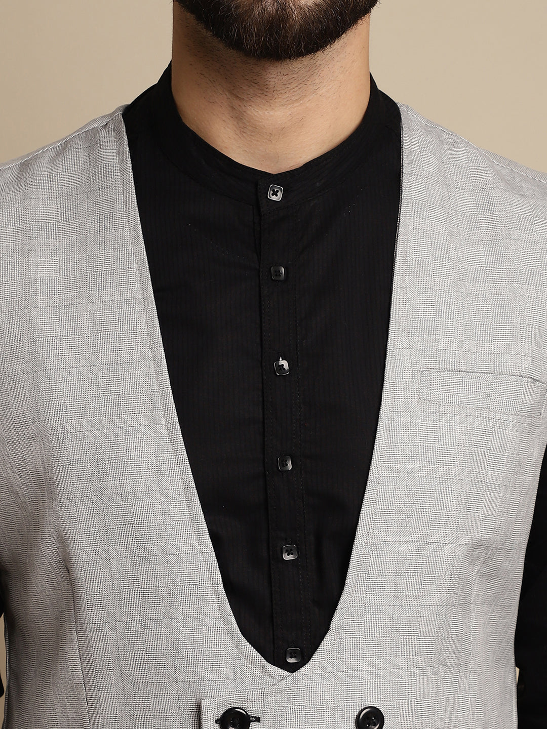 Even Apparels Men's Grey Double Breast Waistcoat | Swadesiicart