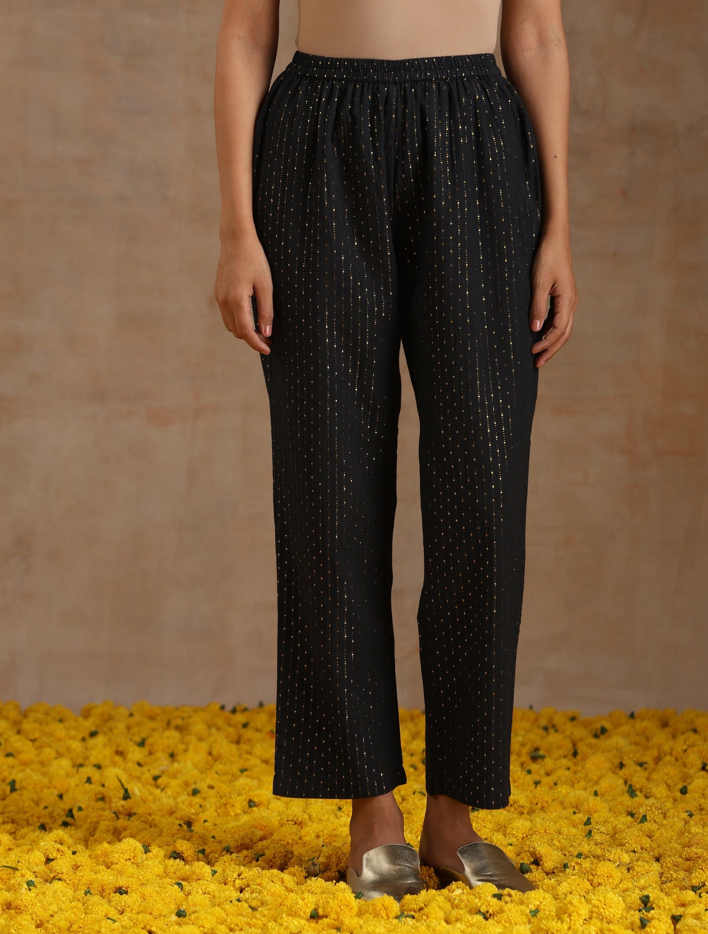 trueBrowns Black Gold Cotton Flared Co-Ord Set - Swadesiicart