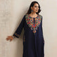 trueBrowns Blue Kashmiri Floral Embroidered Woollen Phiran Kurta | Swadesiicart