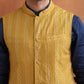 trueBrowns Men's Mustard Cotton Dobby Reversible Nehru Jacket | Swadesiicart