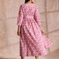 trueBrowns Pink Overall Floral Block Print Cotton Wrap Dress | Swadesiicart