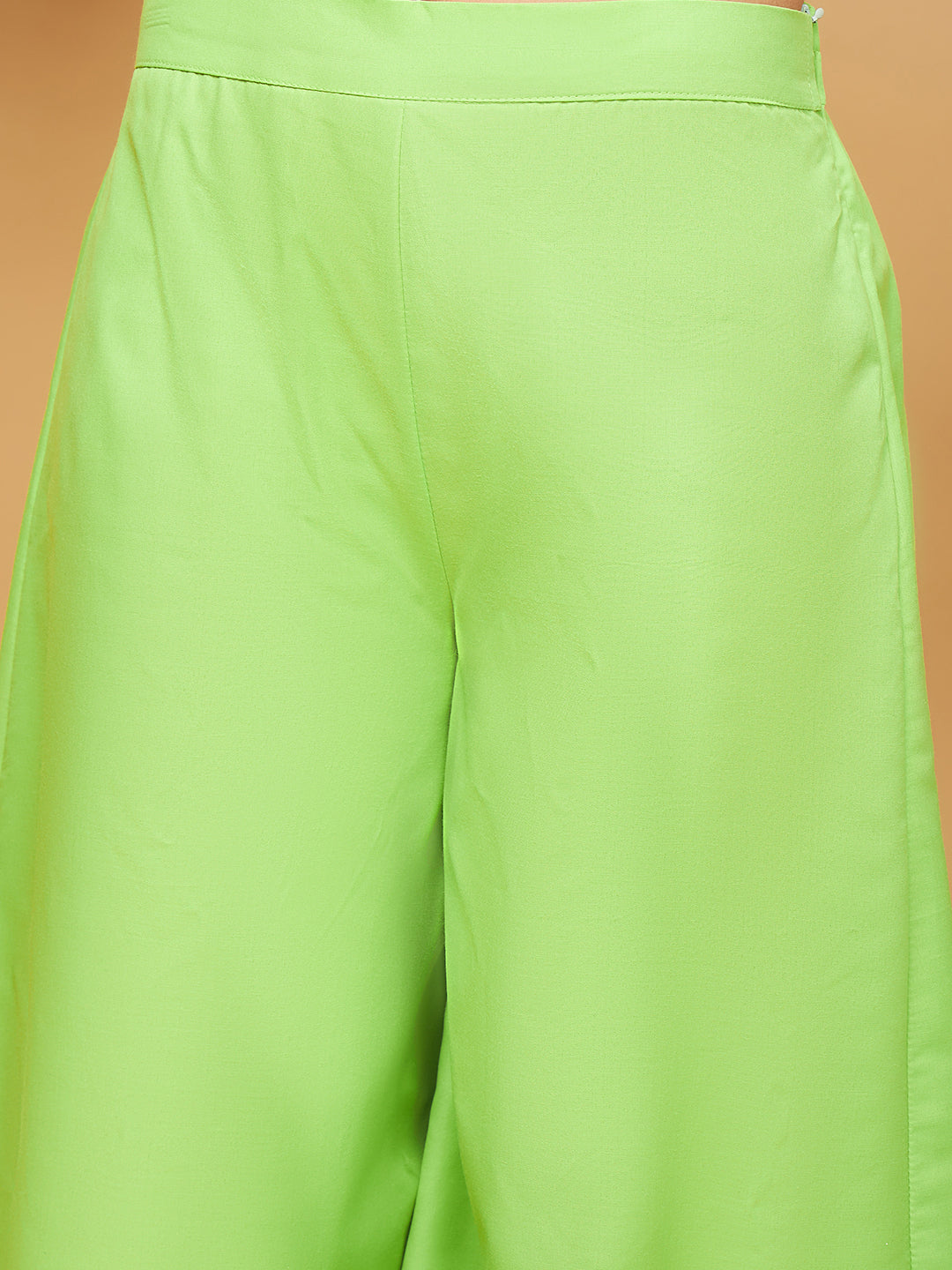 InWeave Women's Lime Green Short Kurta Palazzo Set - Swadesiicart
