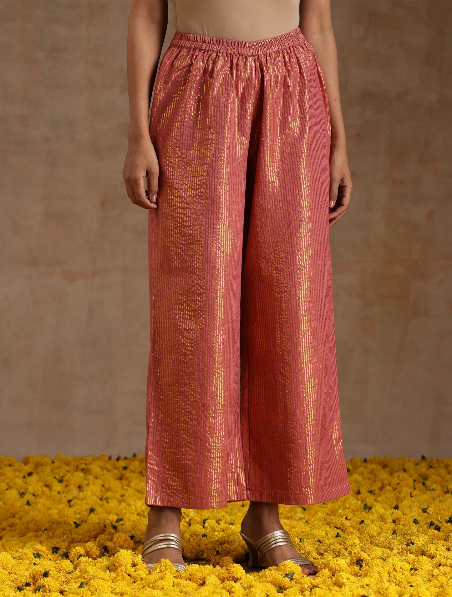 trueBrowns Blush Gold Cotton Anarkali Set | Swadesiicart