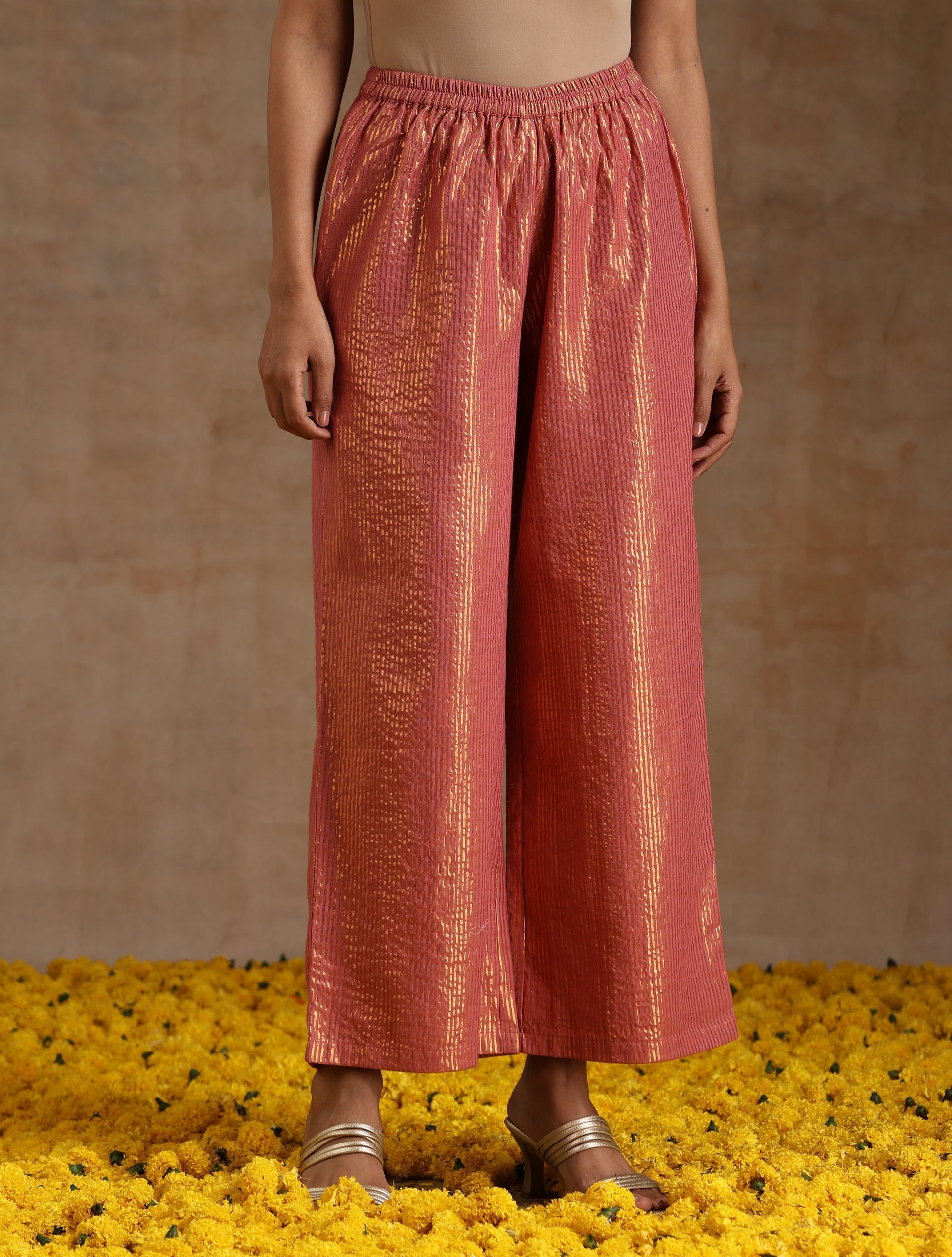 trueBrowns Blush Gold Cotton Anarkali Set | Swadesiicart